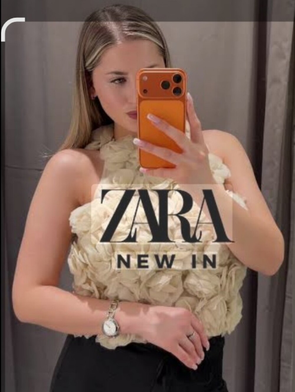 ZARA Cream Floral Appliqué Halter Top